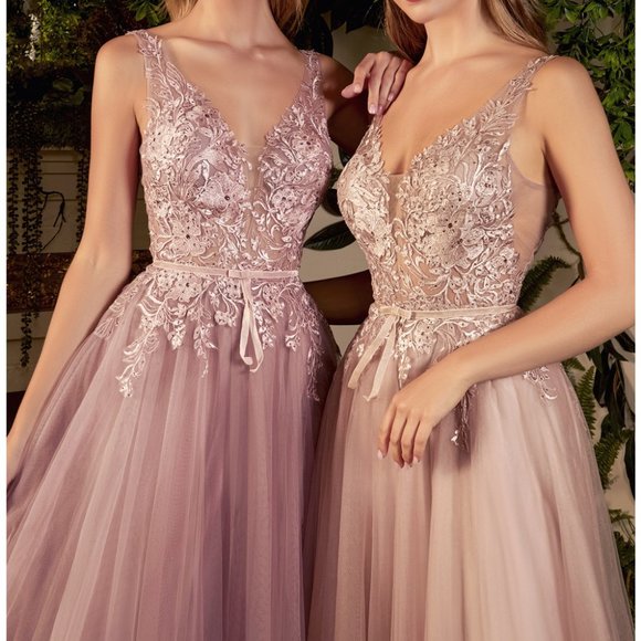 NEW LONG SLEEVELESS EMBROIDERED A-LINE TULLE DRESS WITH ZIPPER BACK AL A1045C - Picture 5 of 9